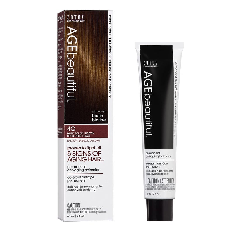 AGE beautiful Permanent Hair Color Dye Liqui Creme | 100% Gray Coverage | Anti-Aging Haircolor | Biotin for Thicker, Fuller Hair | Professional Salon Coloring | 4G Dark Golden Brown - Image 1